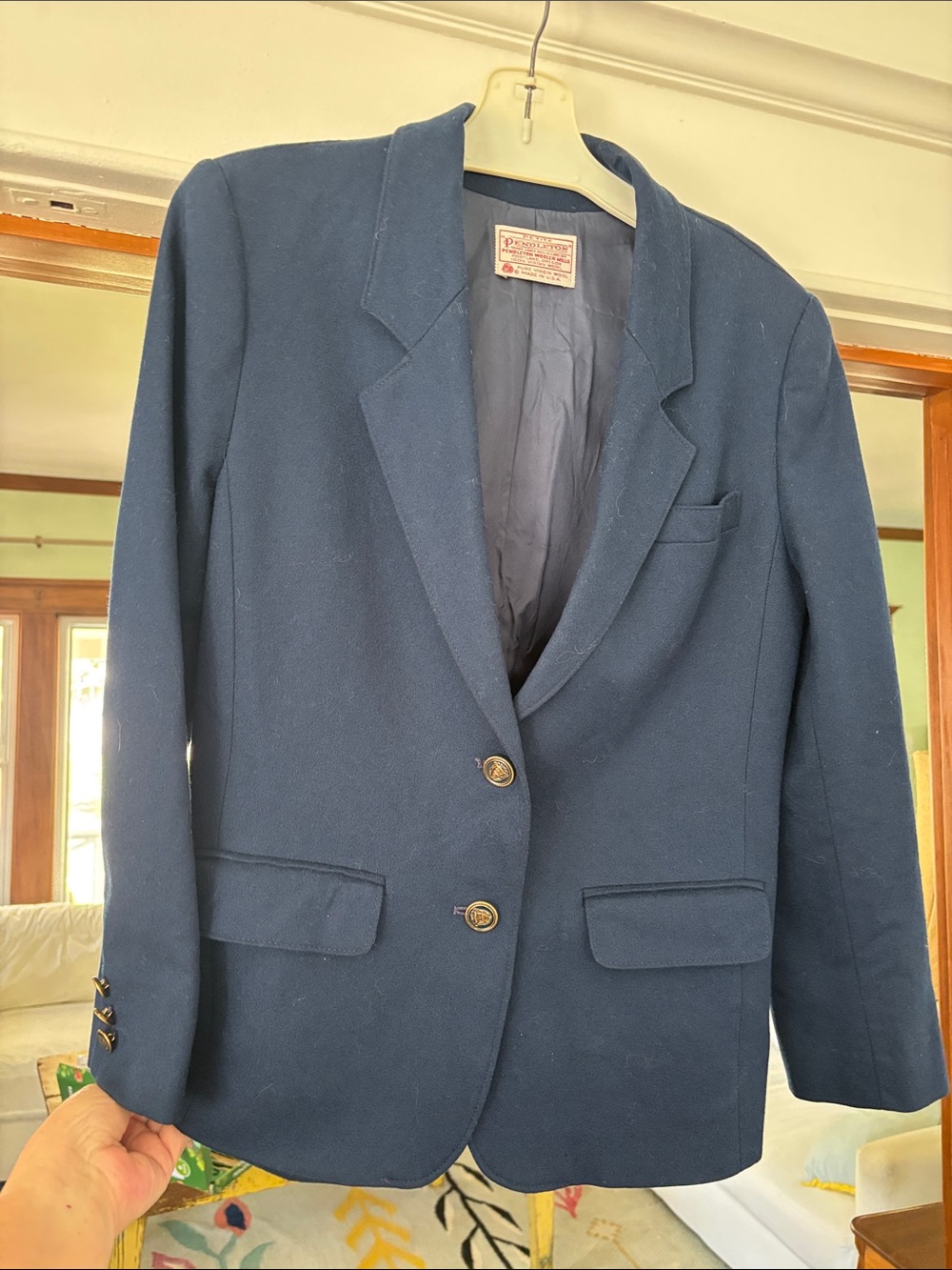 Vintage Pendleton Navy Blue Women's Blazer - Two-Button Wool Jacket